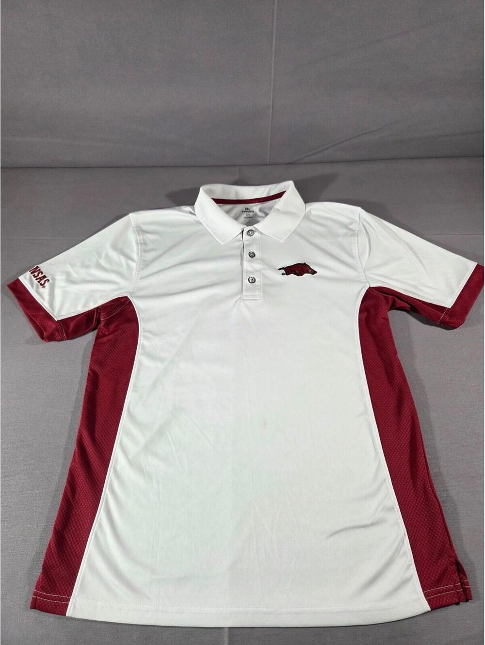 Arkansas Razorbacks Polo Shirt Mens Medium White Red Knights Apparel NCAA